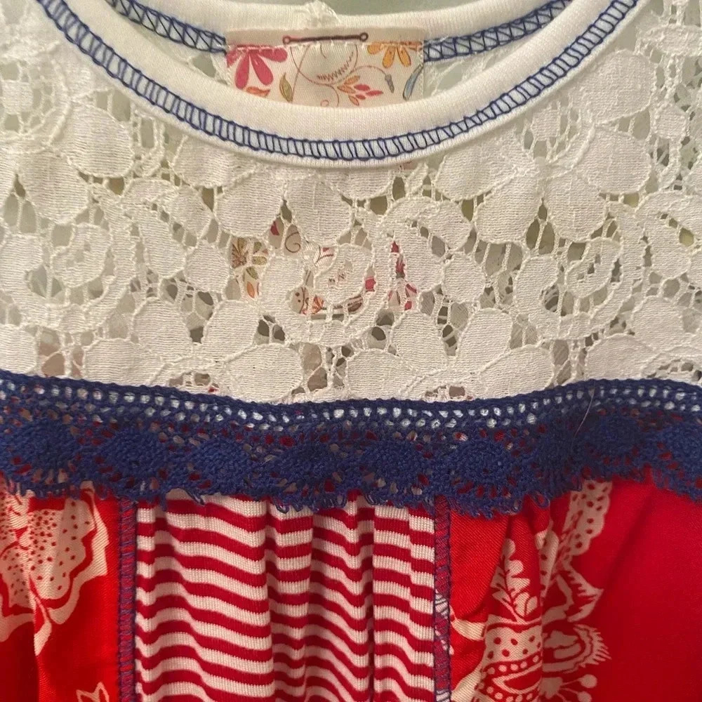 NWT new girls boho tunic top sleeveless 4th July red white blue 6 pink vanilla - Picture 9 of 9